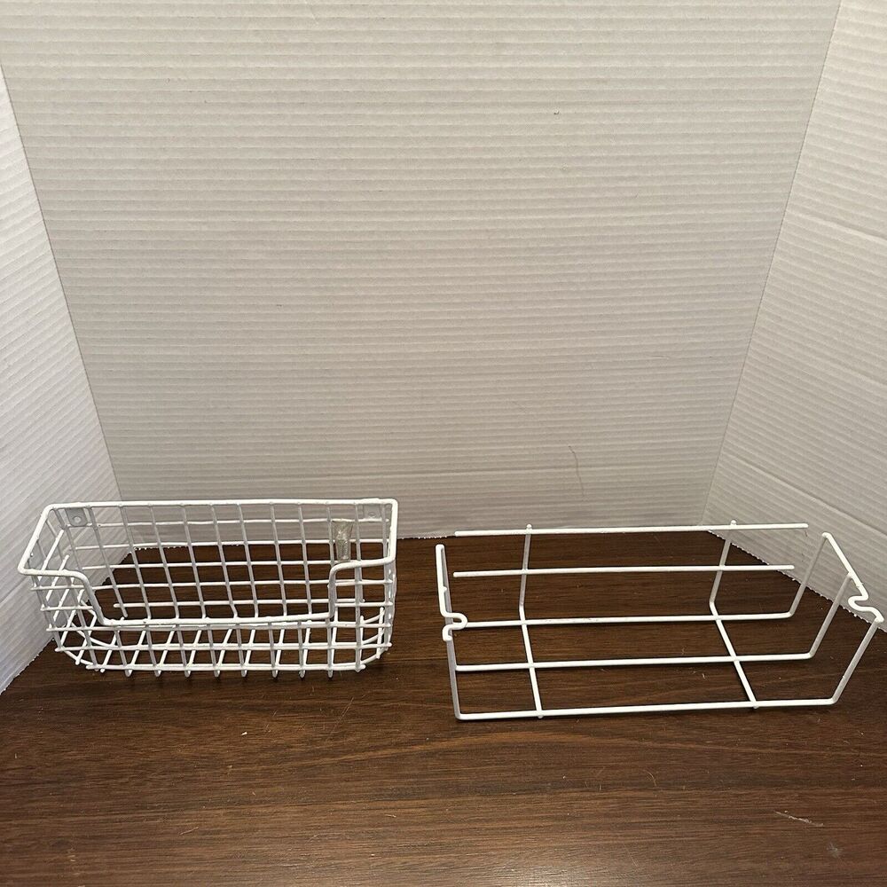 White Wire Metal Hanging Storage Shelf Baskets Lot 2 Kitchen Pantry Peg Board